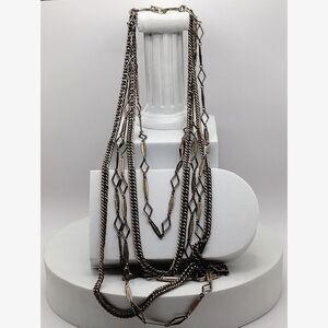Vintage Multi Strand Necklace Industrial Metal Design 16.5" Statement Size